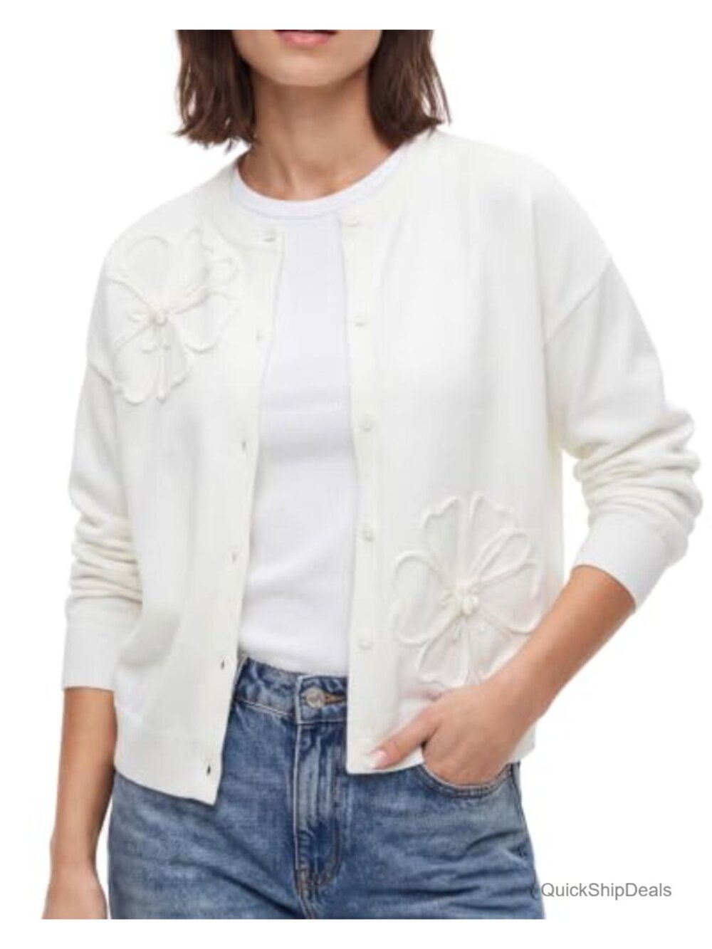 Women's Wool Cardigan 3D Floral Button Down Knit Sweater